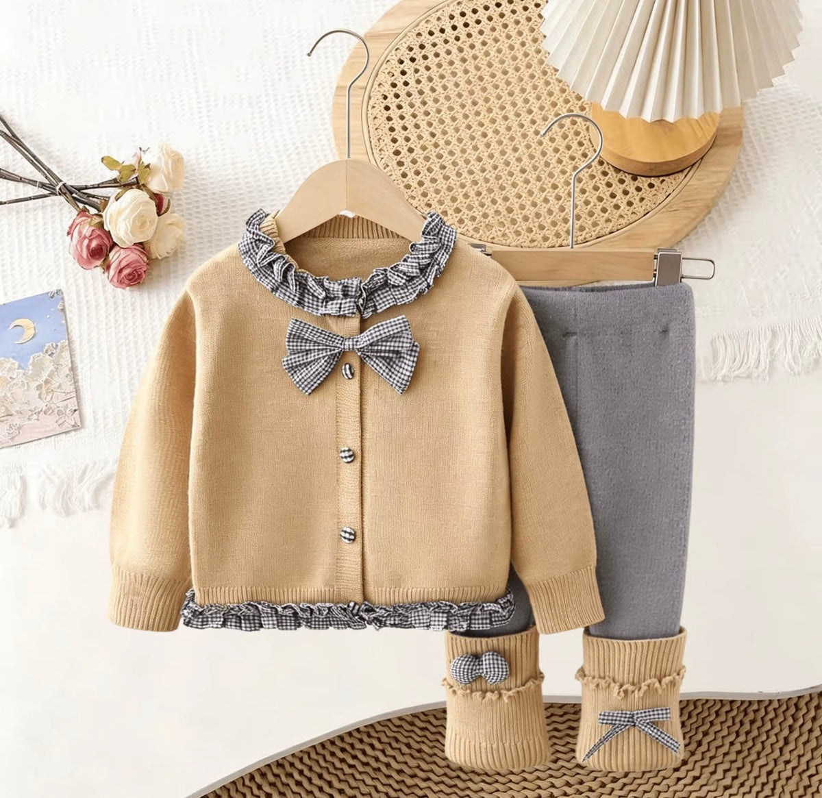 Gingham Bow Knit Set