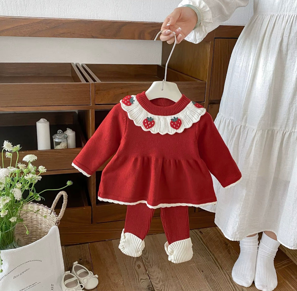 Strawberry & Teddy Knit Set