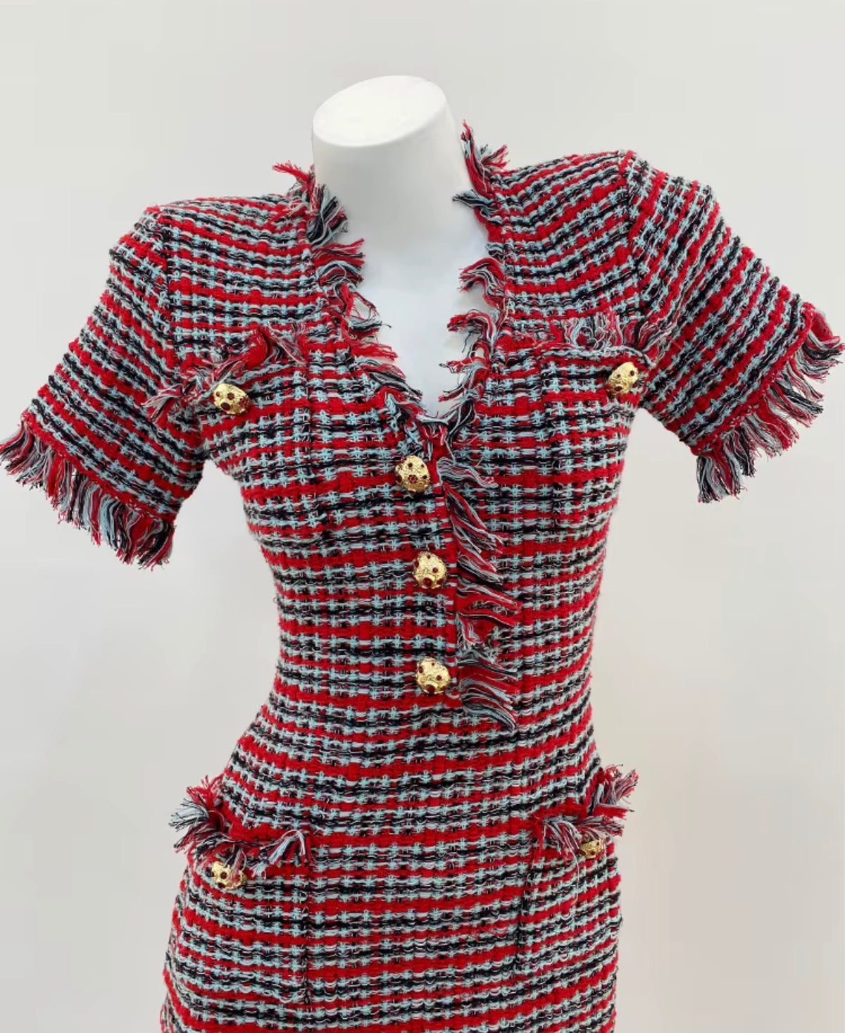 Fringed Tweed Mini Dress