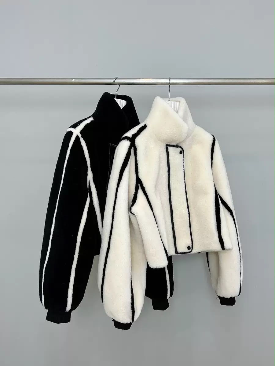Monochrome Teddy Bomber Jacket