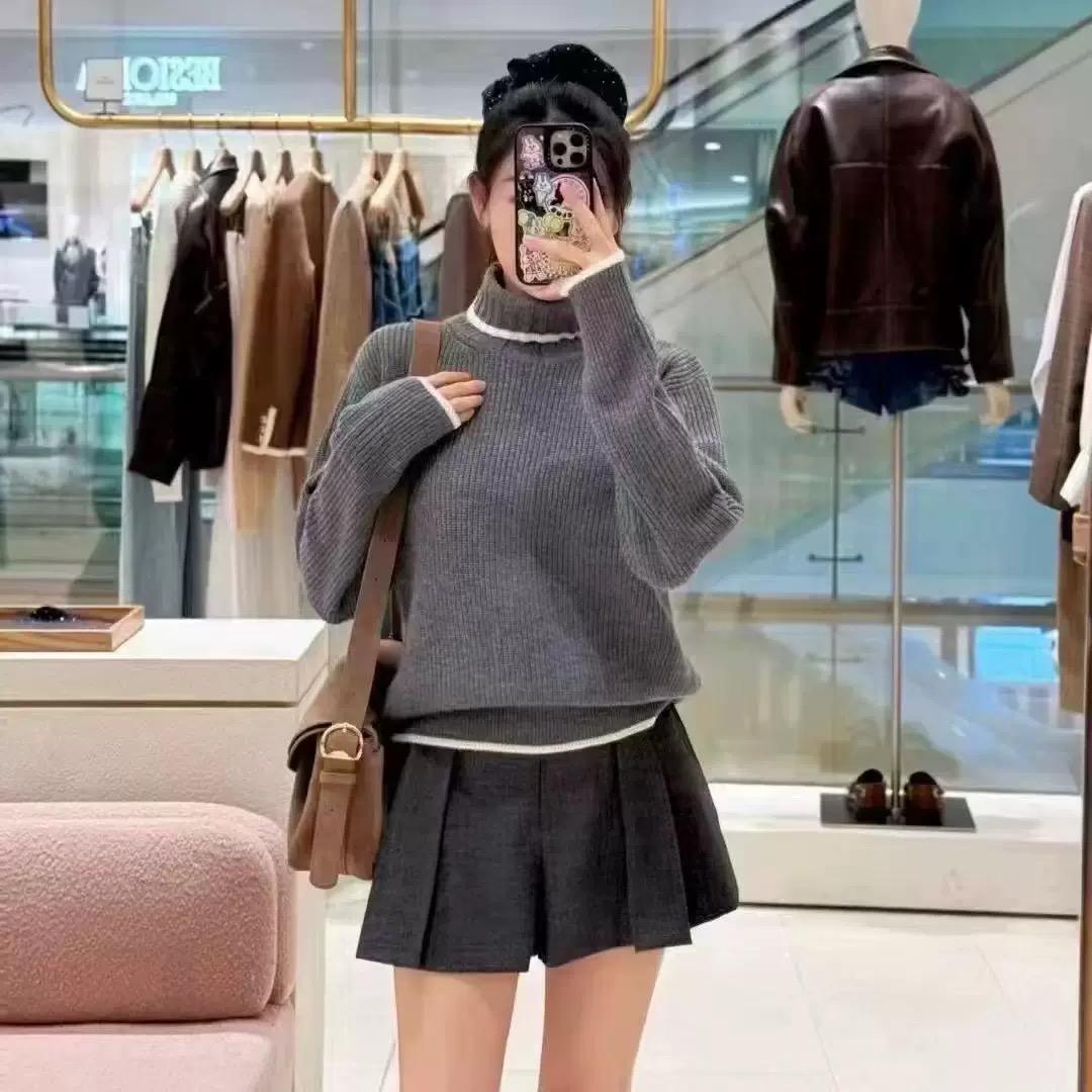 High Neck Ribbed Knit Sweater