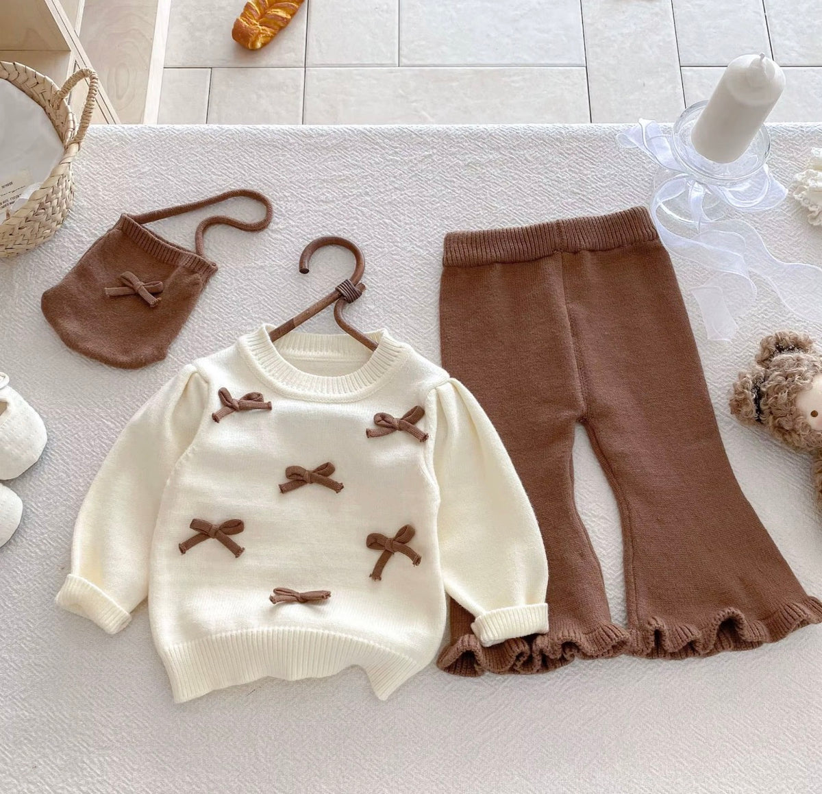 Cocoa Bow Knit Set
