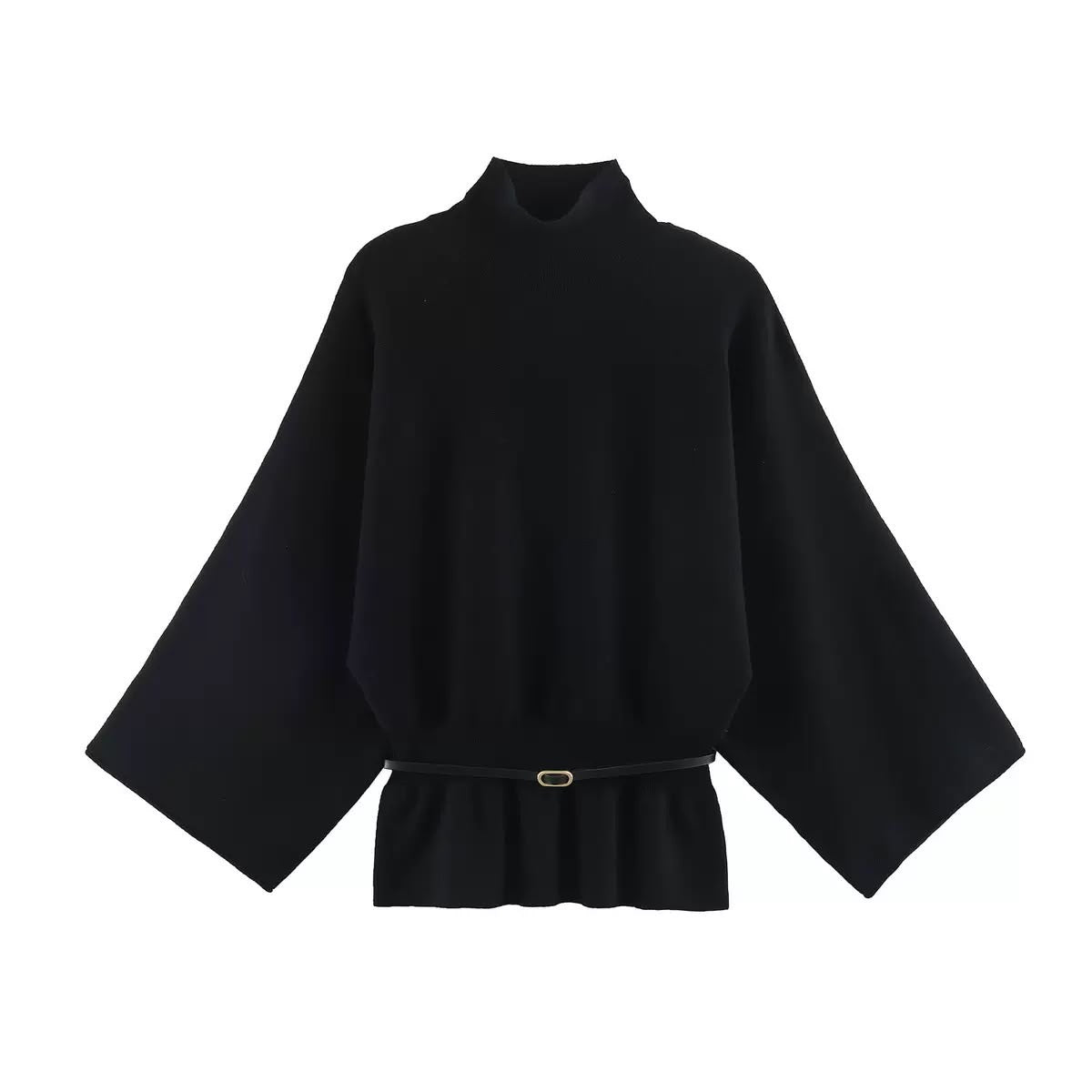 Belted Flare Knit Sweater