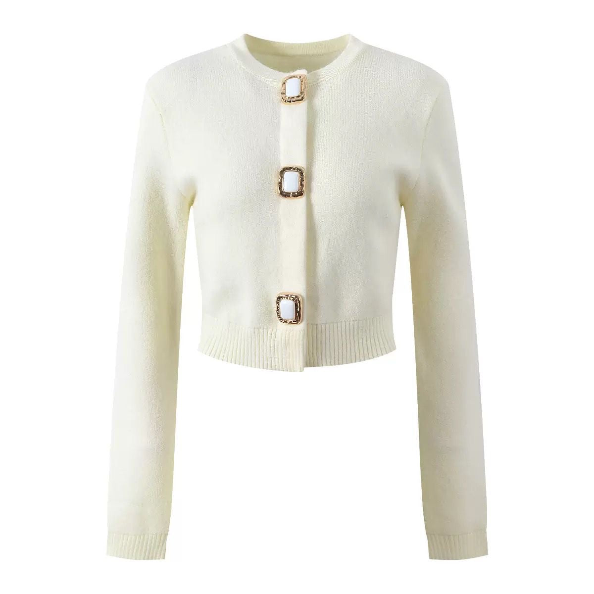 Pearl-Button Cropped Knit Cardigan