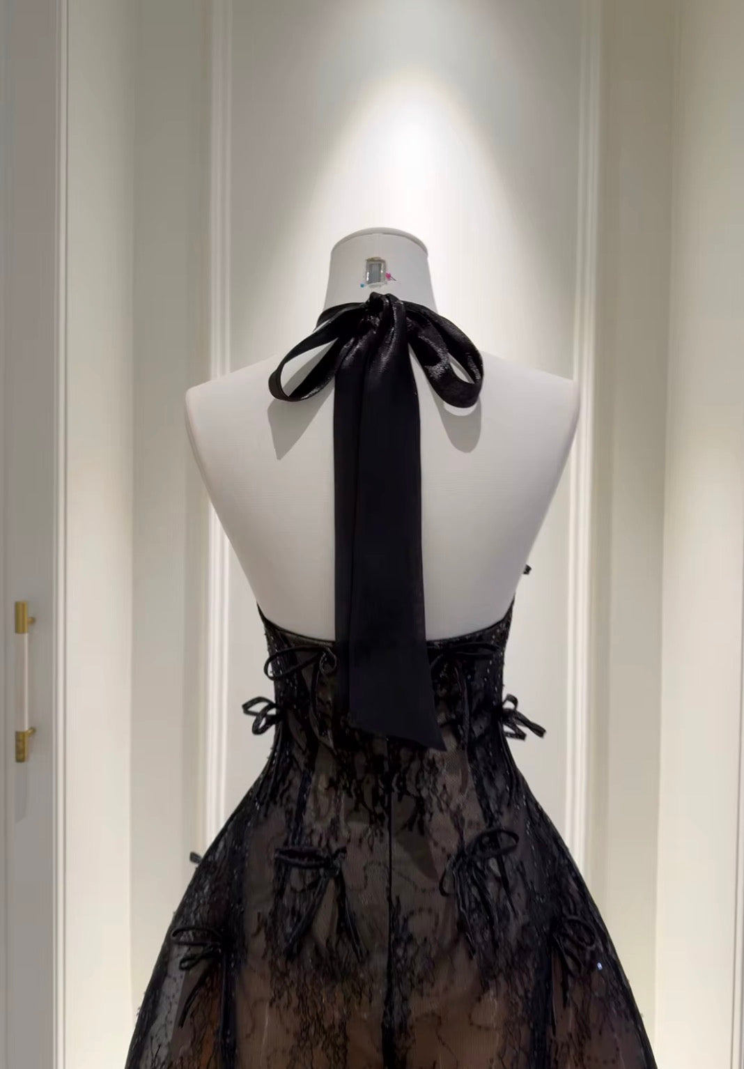 Sheer Lace Halter Corset Bow Dress