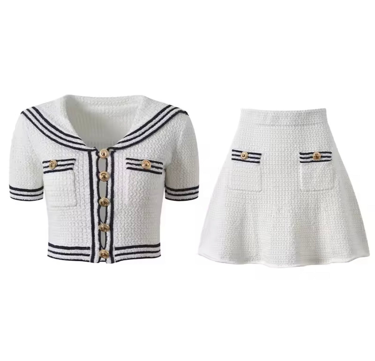 Nautical Stripe Button Top & Mini Skirt Set