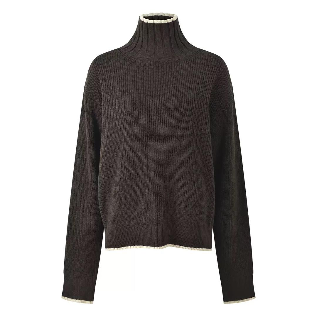 High Neck Ribbed Knit Sweater