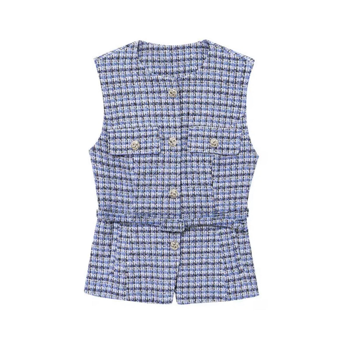 Textured Buttoned Belted Vest