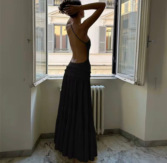 One-Shoulder Fitted Tiered Maxi Dress