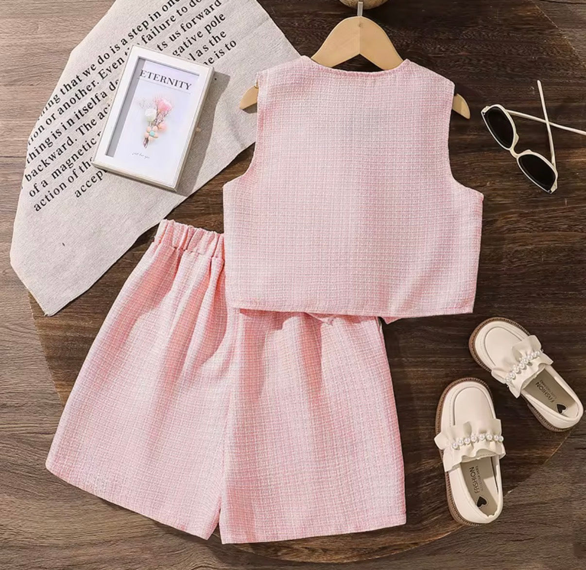Textured Button Vest & Shorts Set