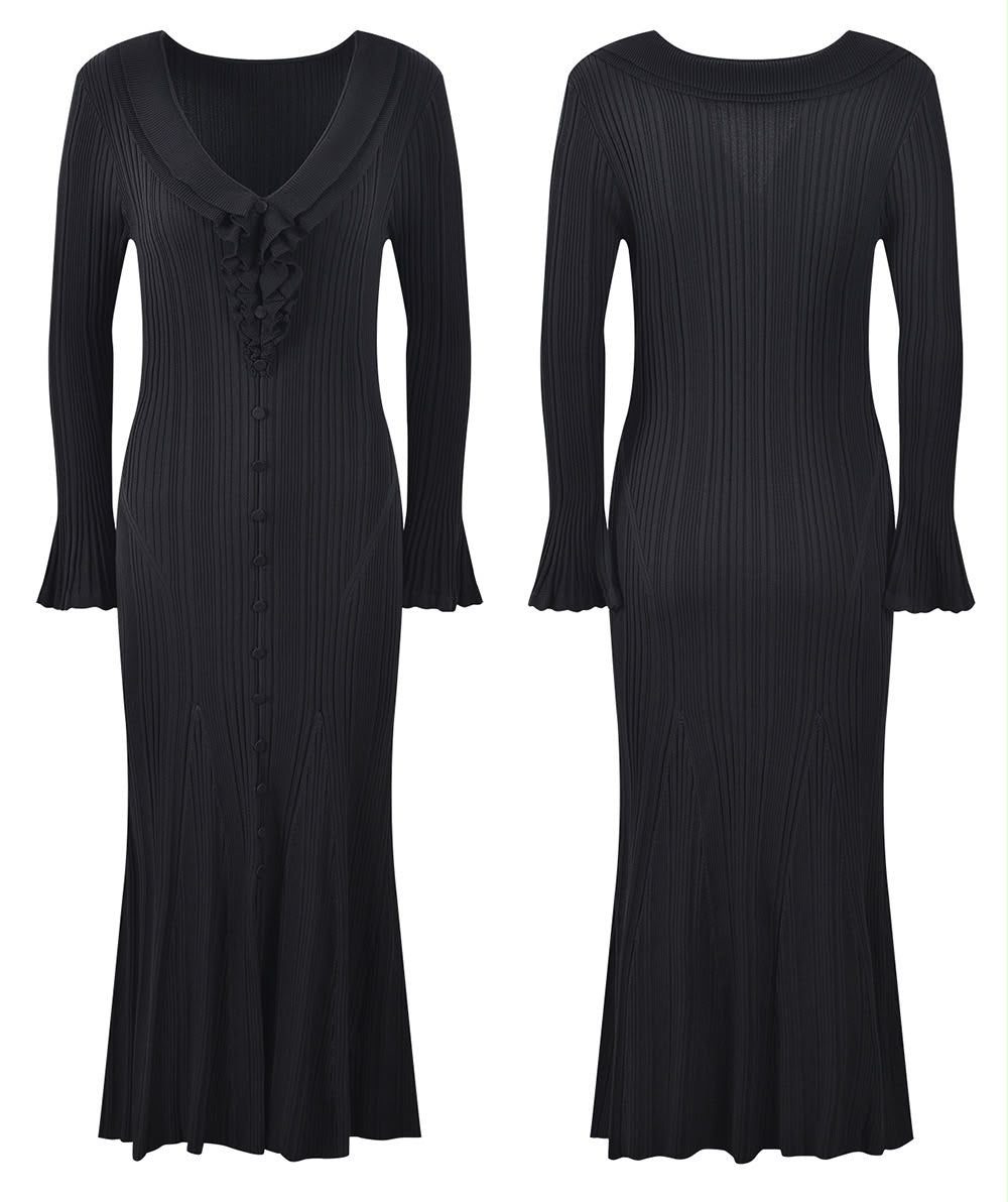 Ruffle Trim Ribbed Maxi Dress