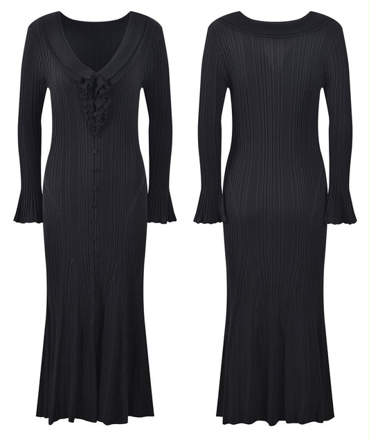 Ruffle Trim Ribbed Maxi Dress