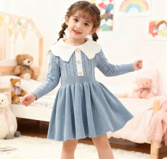Pearl Collar Cable Knit Dress