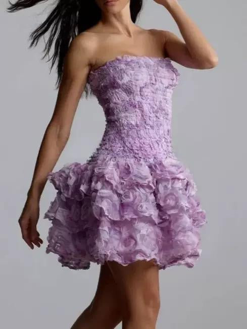 Petal Bloom Strapless 3D Floral Mini Dress