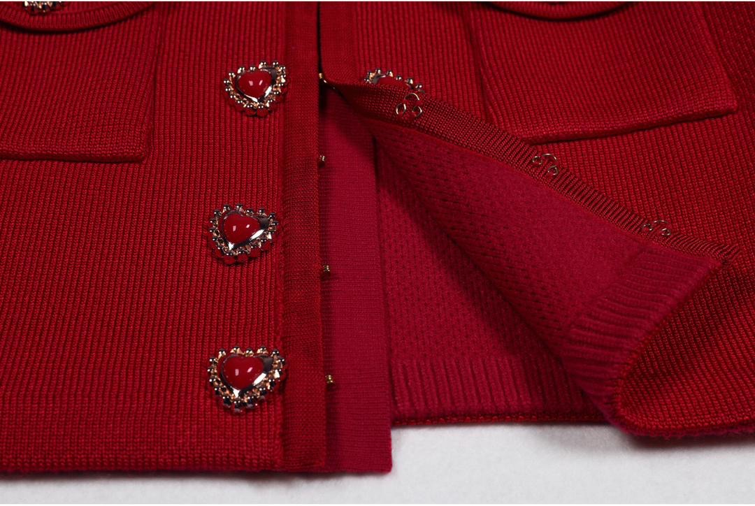 Heart-Embellished Knit Cardigan & Pencil Skirt Set