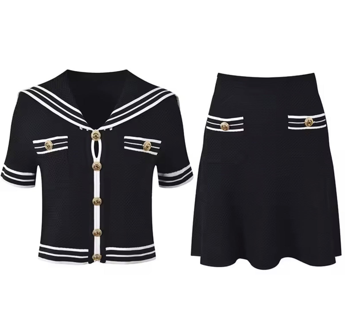 Nautical Stripe Button Top & Mini Skirt Set