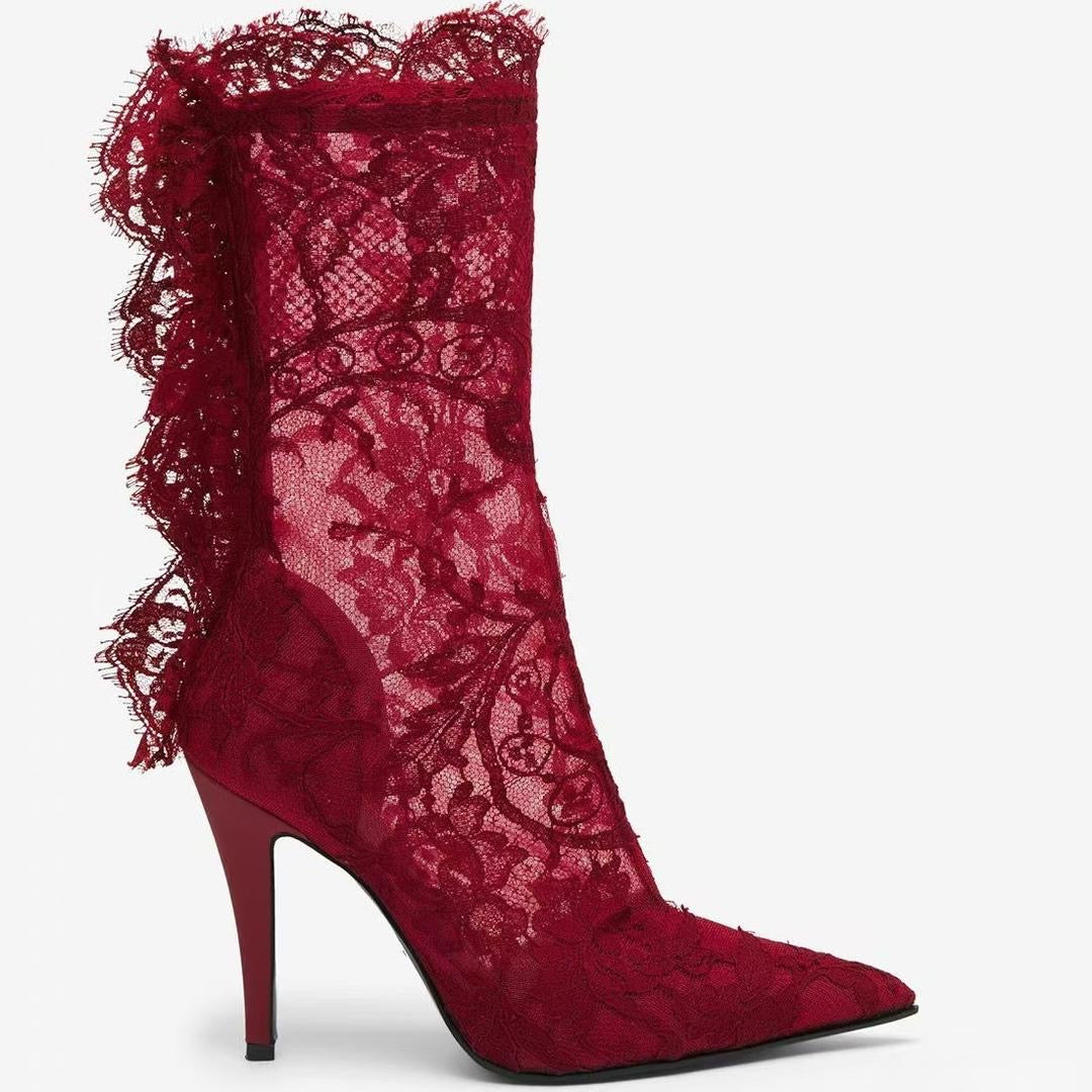 Midnight Lace Stiletto Ankle Boots