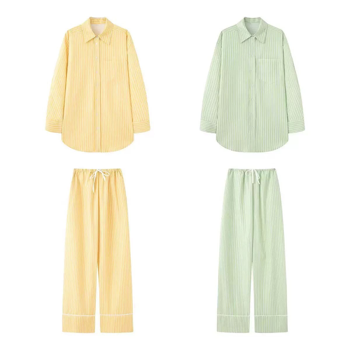 Pastel Striped Shirt & Wide-Leg Pants Set