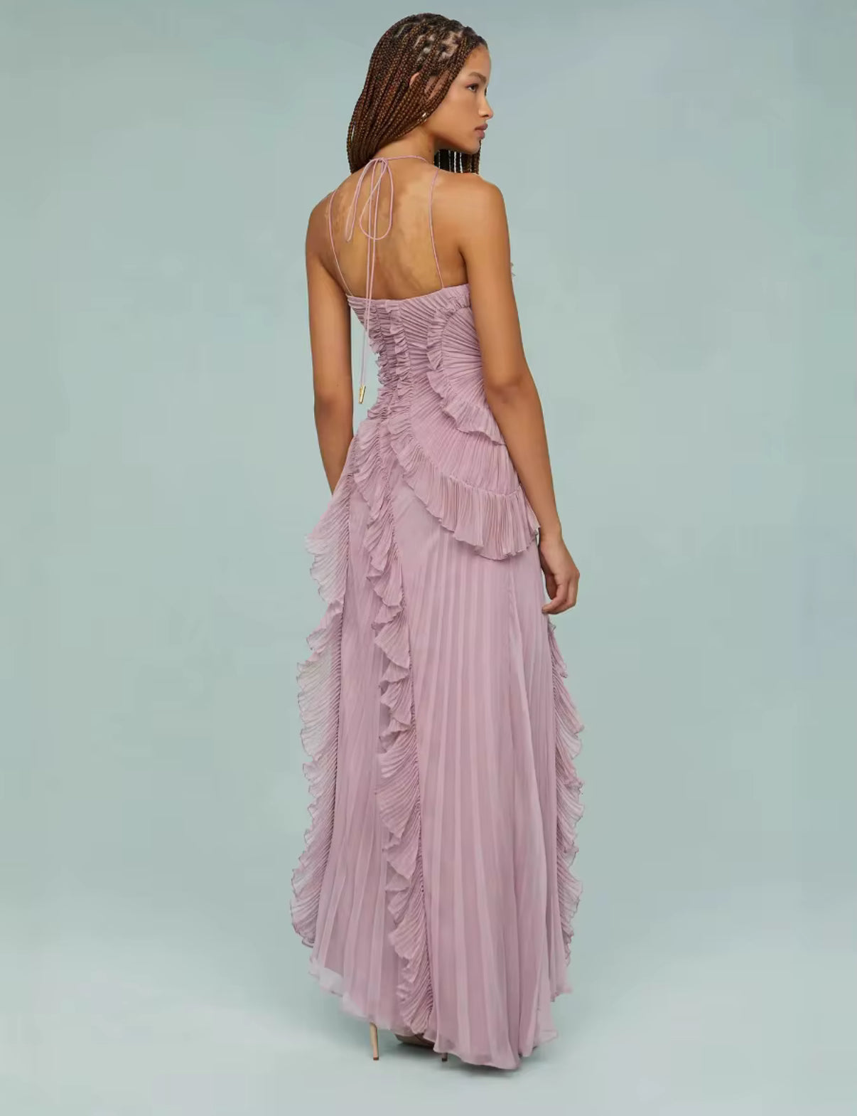 Pleated Ruffle Maxi Dress