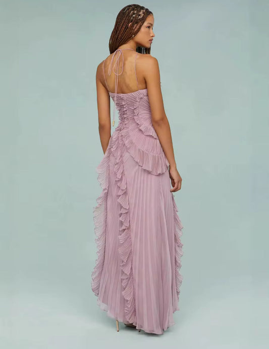 Pleated Ruffle Maxi Dress