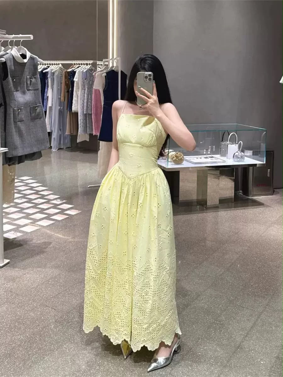 Lemon Blossom Eyelet Maxi Dress
