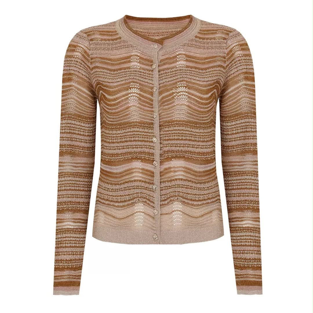 Bronze Wave Knit Maxi Dress & Cardigan Set