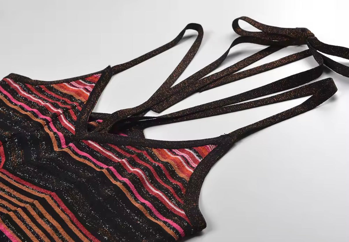 Sunset Chevron Strappy Maxi Dress