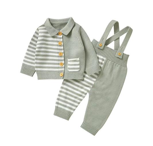 Striped Knit Overall Set