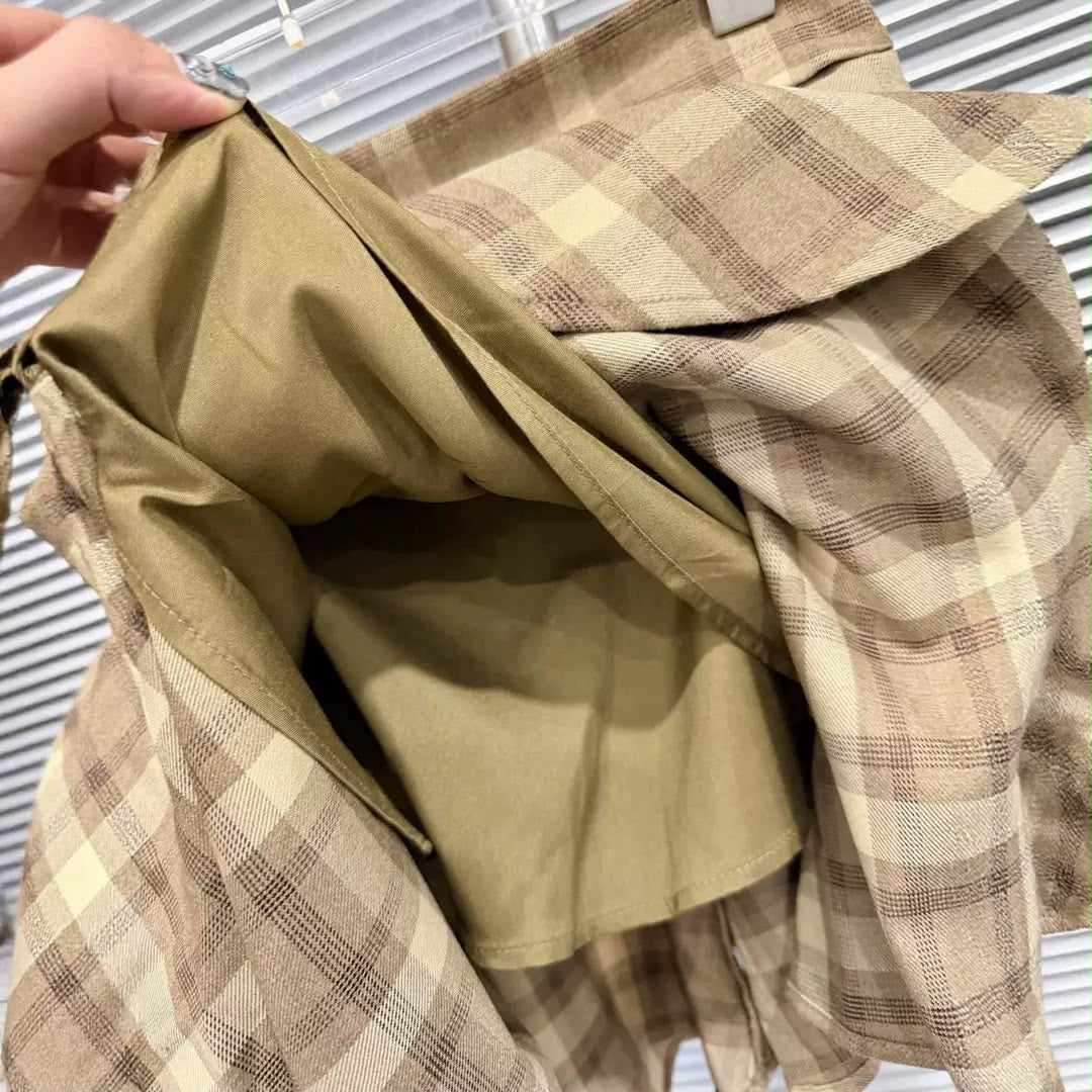 Asymmetric Plaid Draped Skirt