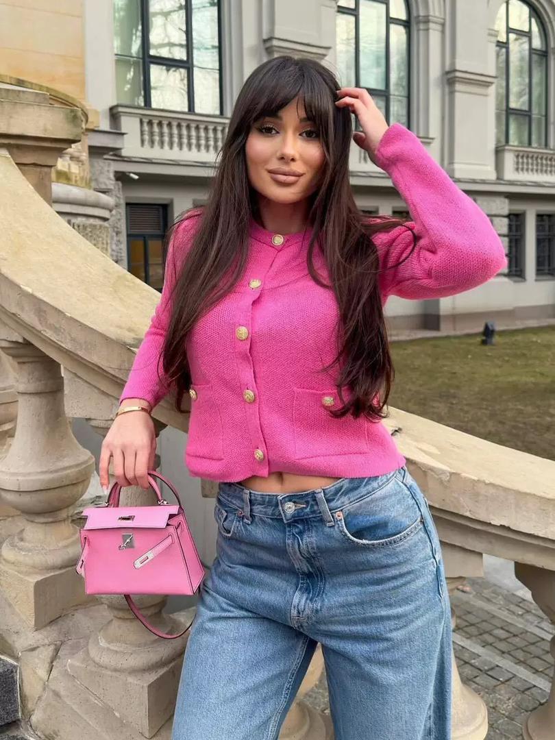 Paris Gold-Button Tweed Cardigan