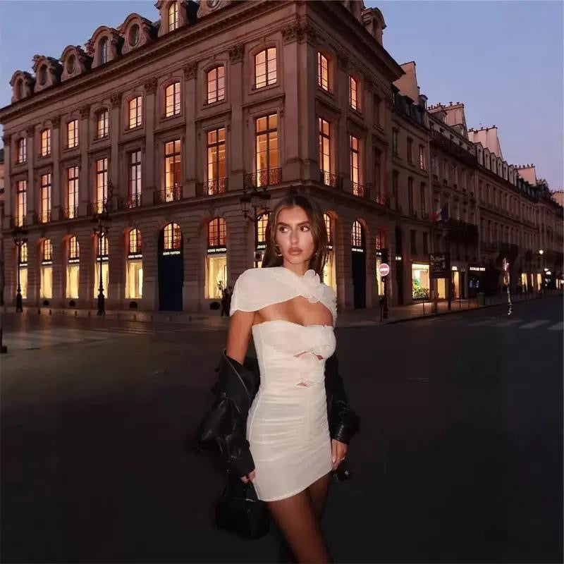 Scarf Neck Ruched Mini Dress