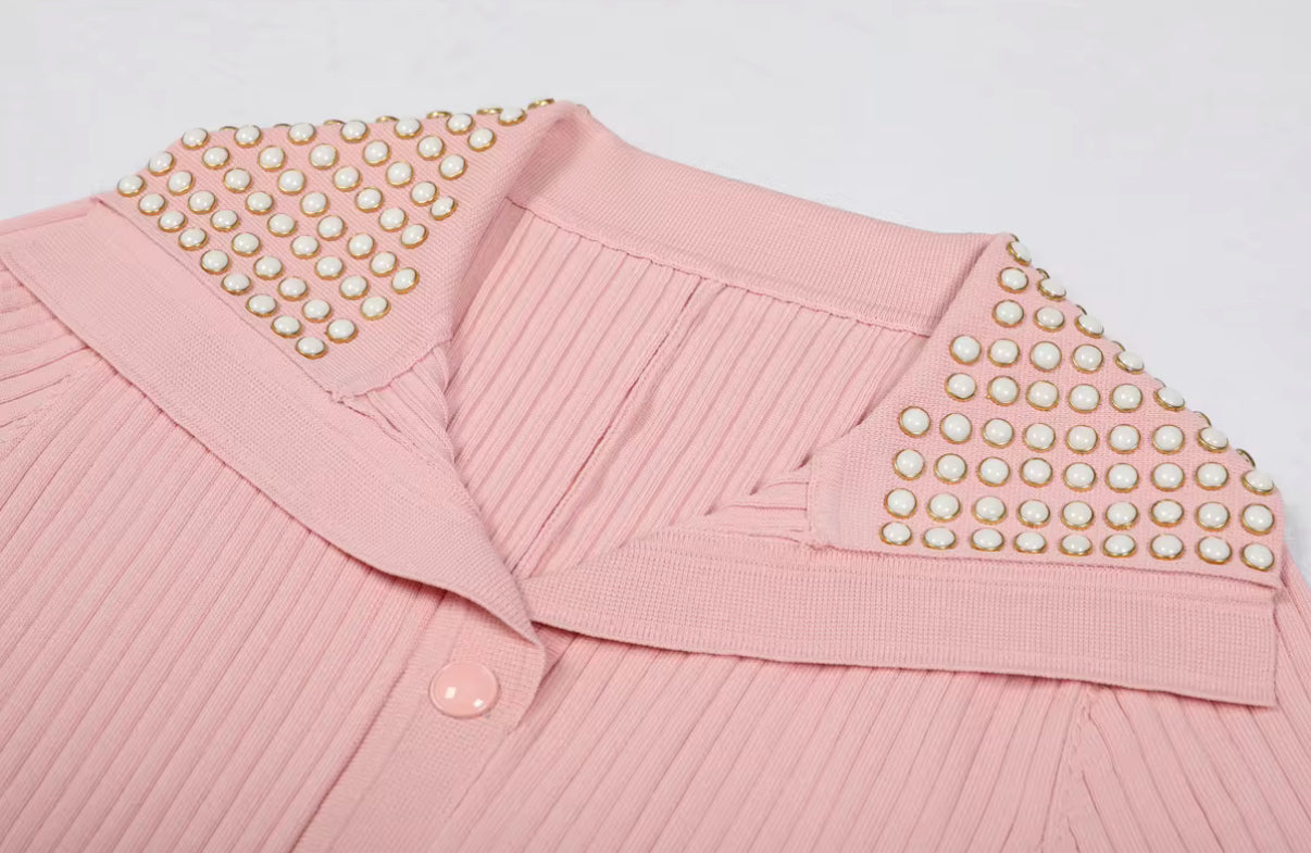 Crystal Collar Ribbed Maxi Dress