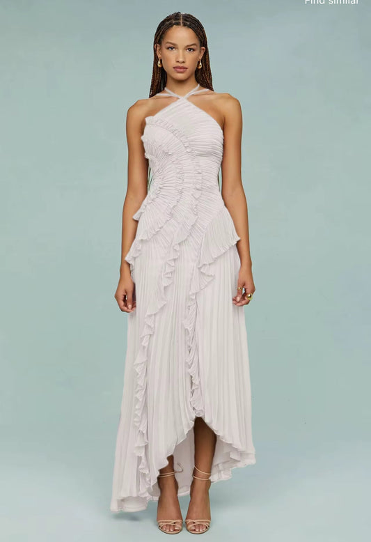 Pleated Ruffle Maxi Dress