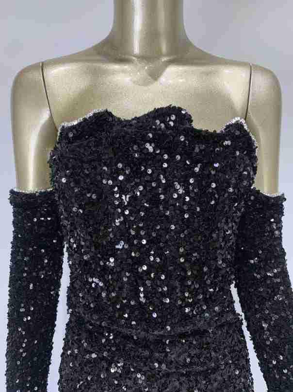 Midnight Charm Off-Shoulder Sequin Mini Dress