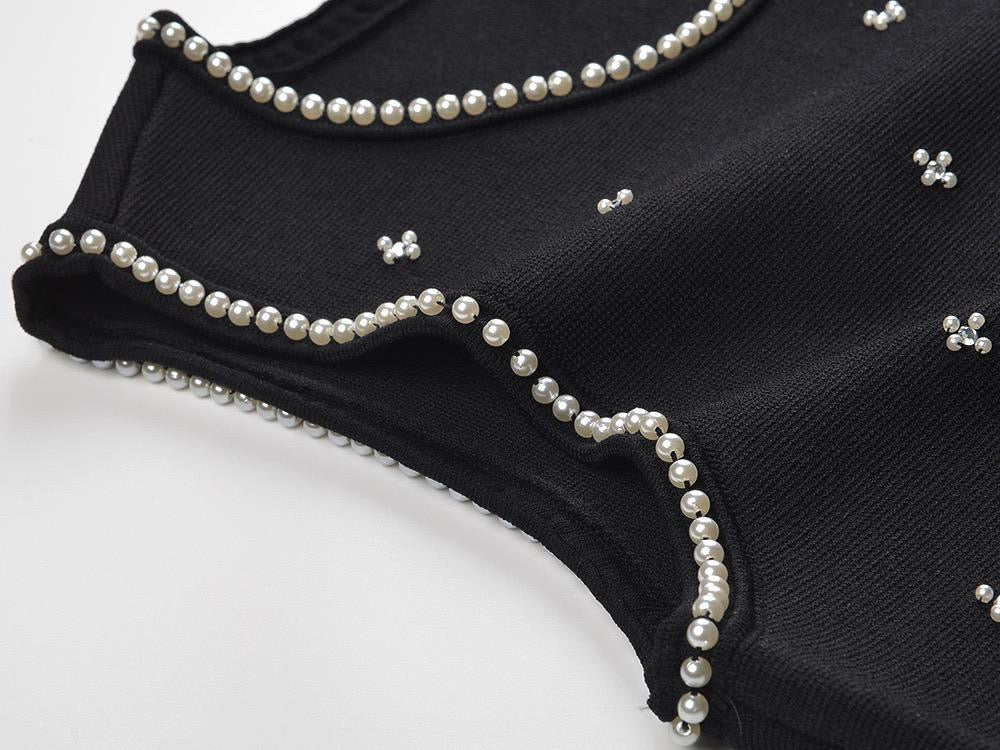 Pearl Embellished Knit Pleated Maxi Dress