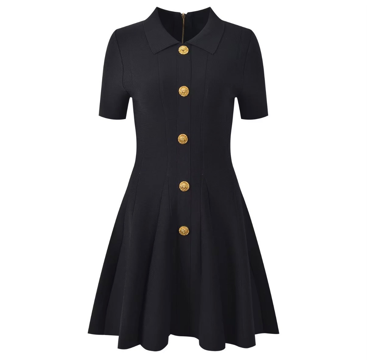 Golden Button Flare Dress