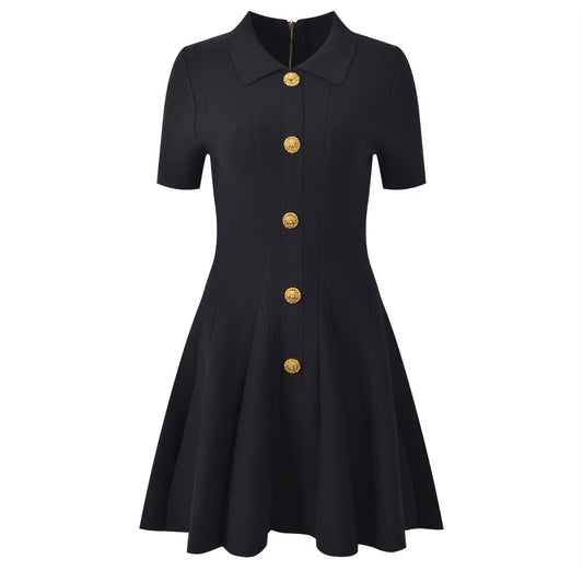 Golden Button Flare Dress