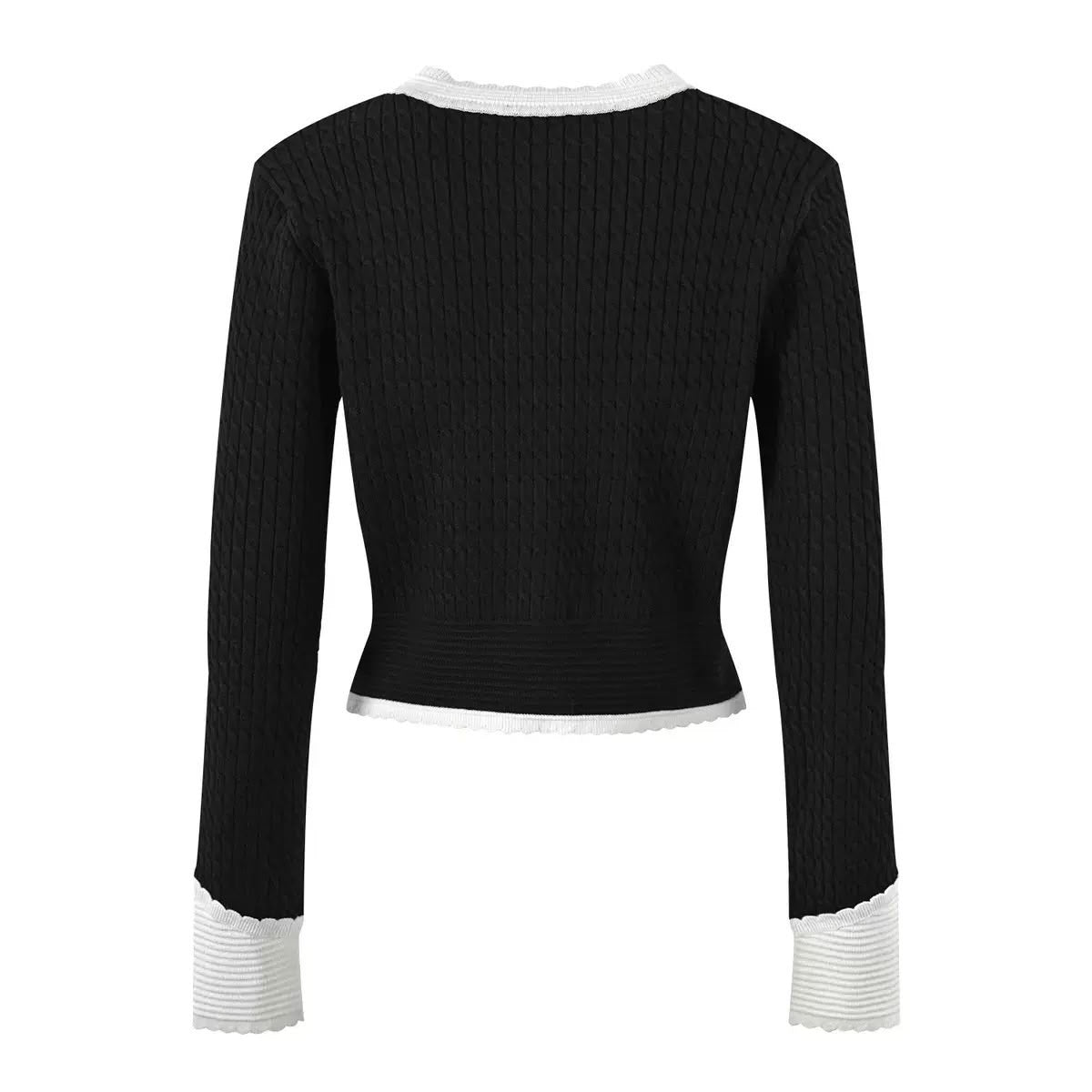 Pearl Embellished Contrast Knit Cardigan