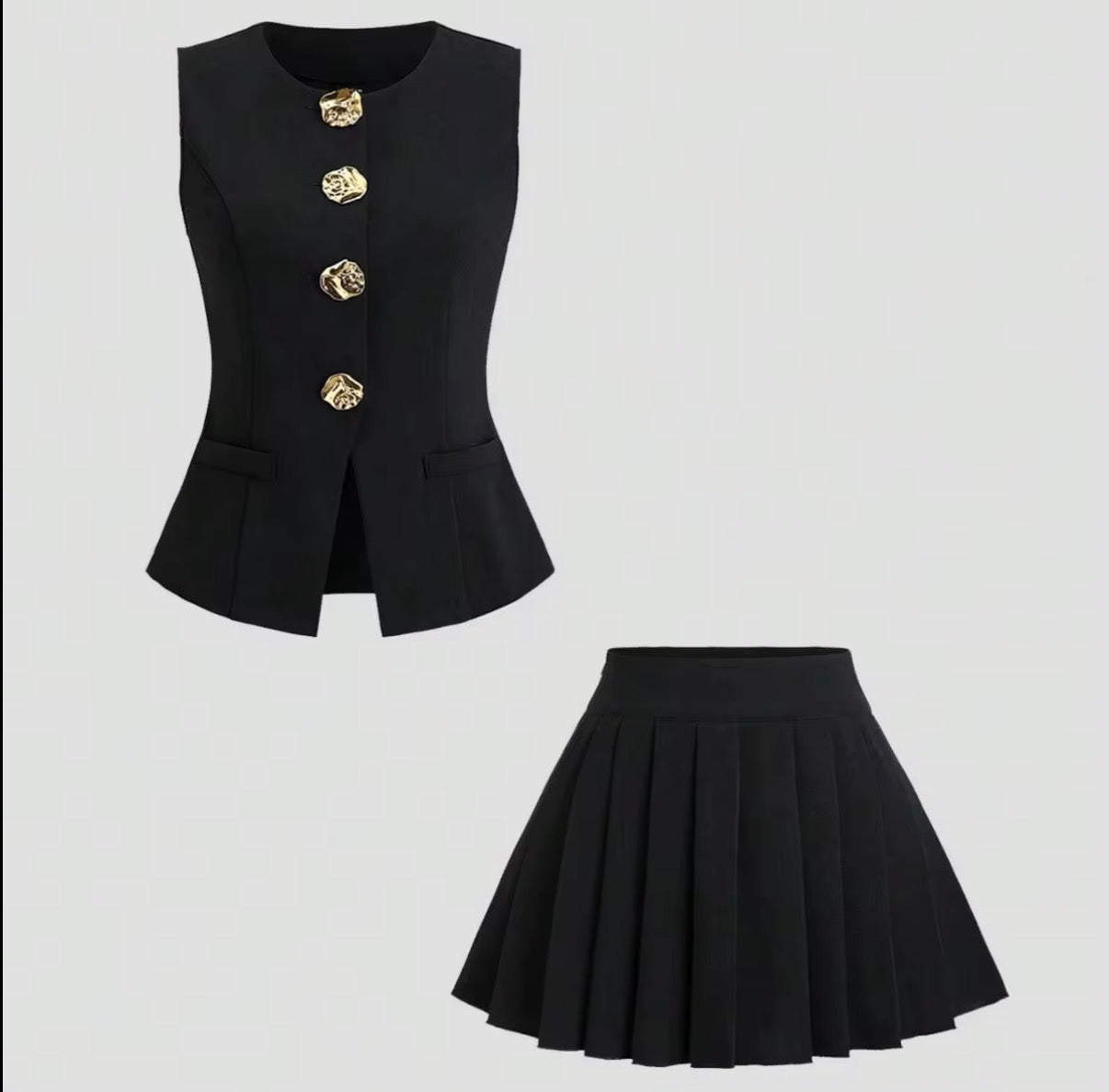 Golden Button Peplum Set