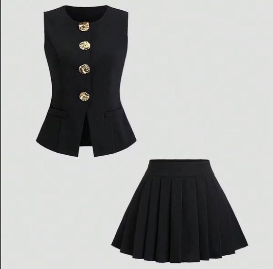 Golden Button Peplum Set