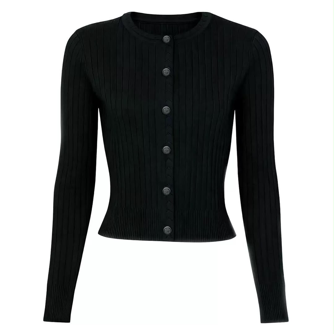 Black Ribbed Knit Cardigan & Midi Skirt Set