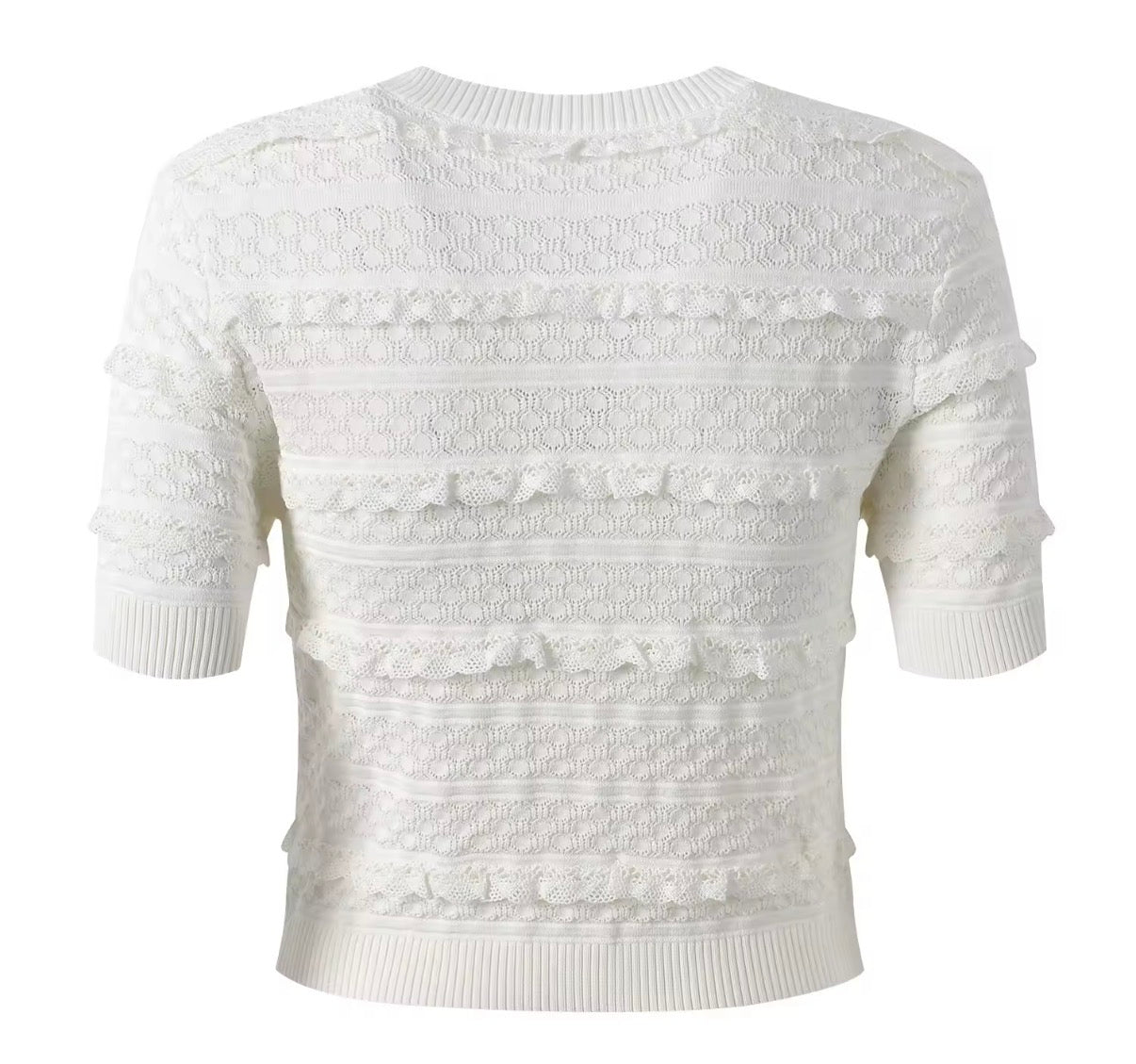 Lace Knit Bow-Detail Top & Flared Mini Skirt Set