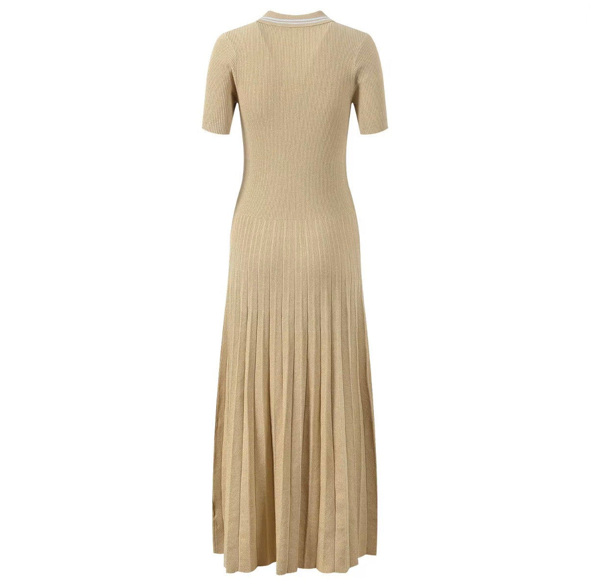 Golden Breeze Pleated Knit Maxi Dress