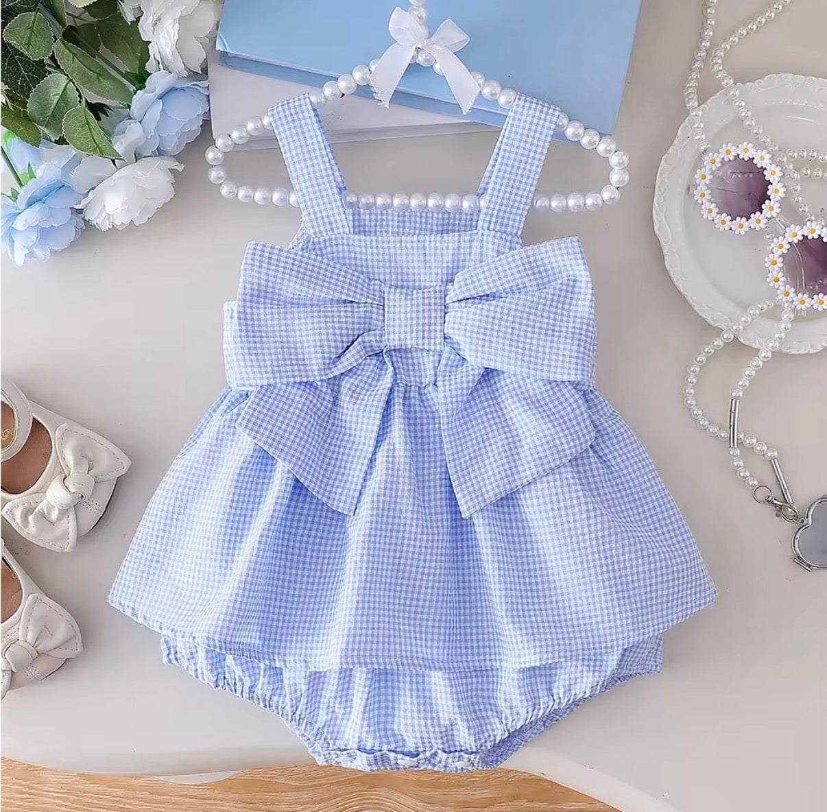 Gingham Bow Bubble Romper