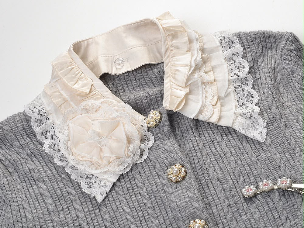 Pearl Rose Lace Collar Cardigan