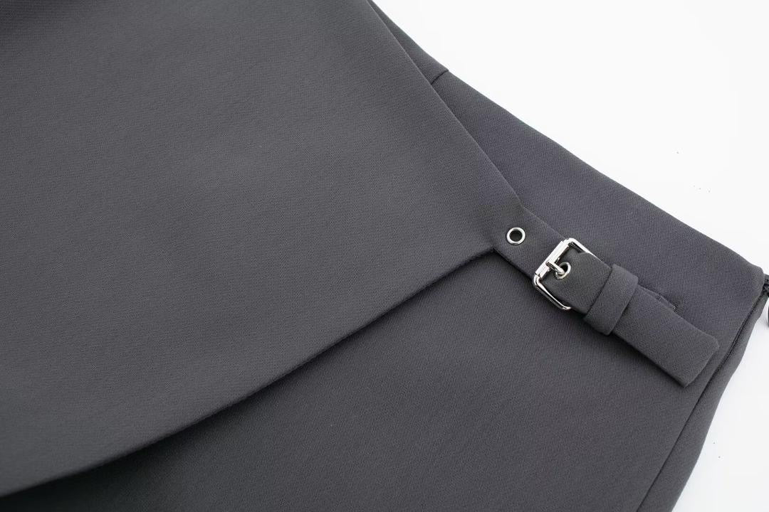 Tailored Buckle-Wrap Mini Skort