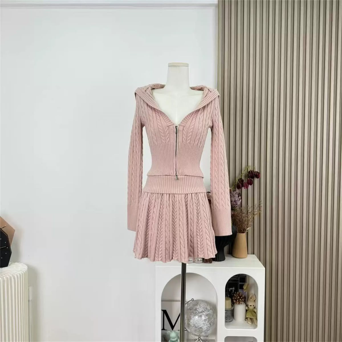Blush Cable Knit Skirt Set
