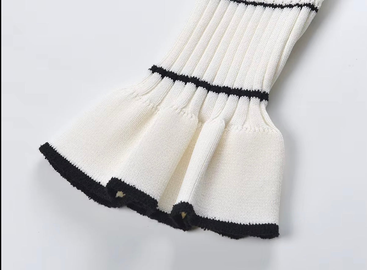 Ivory Striped Ruffle Maxi Knit Dress