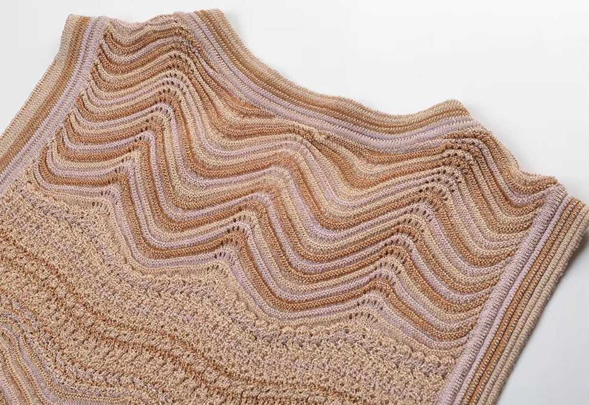 Golden Wave Knit Maxi Dress