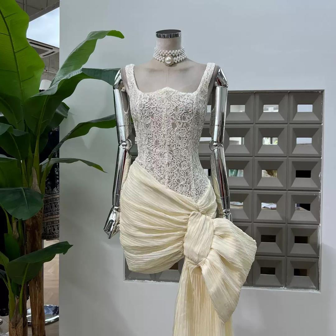 Ivory Couture Gown with Lace Corset and Oversized Bow